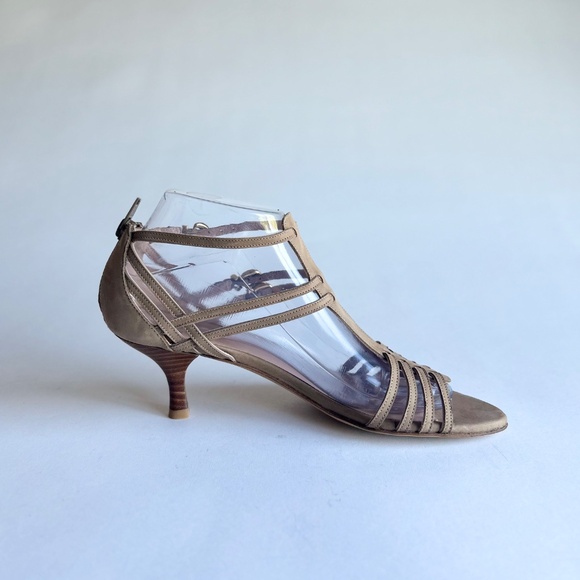 Stuart Weitzman Cream Brown Suede Leather Heeled Sandals size 7.5 - Picture 5 of 16
